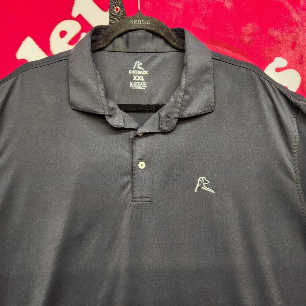Rhoback Performance Golf Polo Shirt Men's XXL Navy Blue Stretch Athletic Golfing